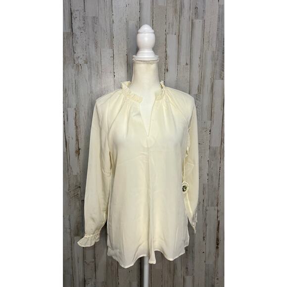 NWT Spartina 449 Women's Ivory Ruffle Neck Long Sleeve Blouse‎ Size Small Casual - Picture 2 of 6